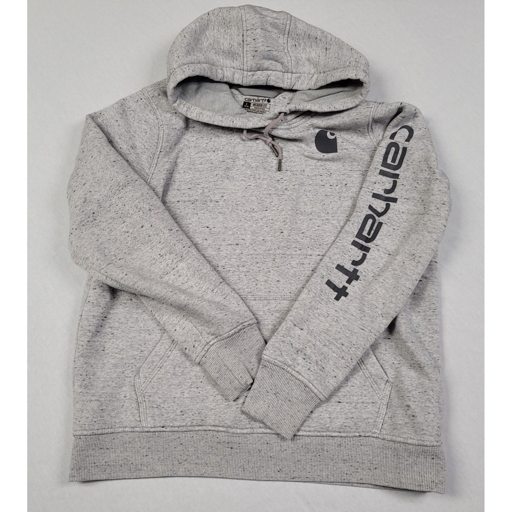 Carhartt Women's L Clarksburg Graphic Sleeve Hoodie Gray Relaxed Fit Sweatshirt